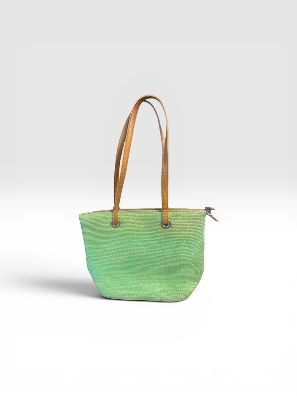 Talbots Green Woven Tote with Tan Shoulder Straps FLAWS